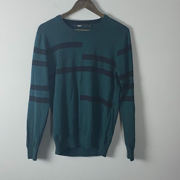 MORGAN HOMME Mens Green & Black Light Long Sleeve Sweater Size L H18-Timmy - Picture 2 of 8